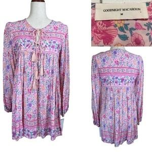 GOODNIGHT MACAROON Sherry Bohemian Print Tassel Babydoll Swing Mini Dress Size M